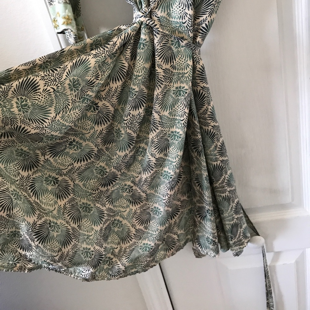 Anthropologie Mint Green and Cream Floral Wrap Dress - Picture 5 of 5